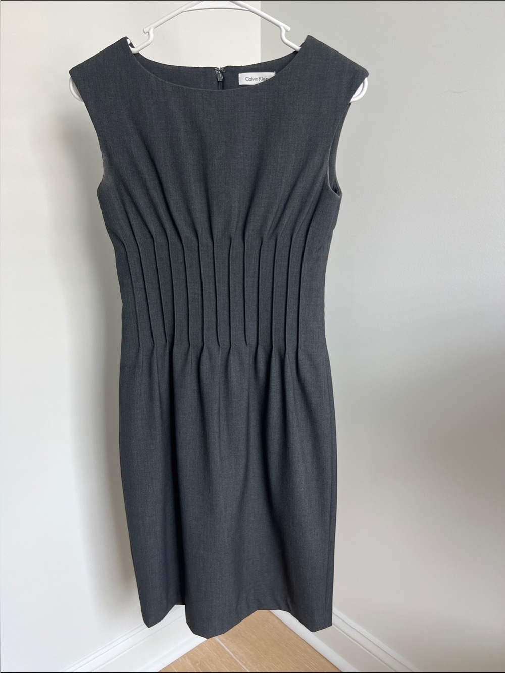Calvin Klein Dark Gray Pleated Sheath Midi Dress